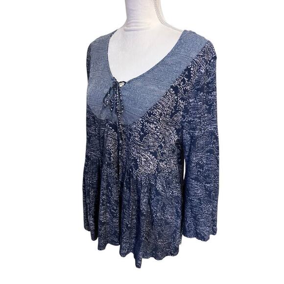 Anthropologie Akemi + Kin Marcella Blue Purple Lace Up Boho Peasant Top - L - Picture 6 of 9